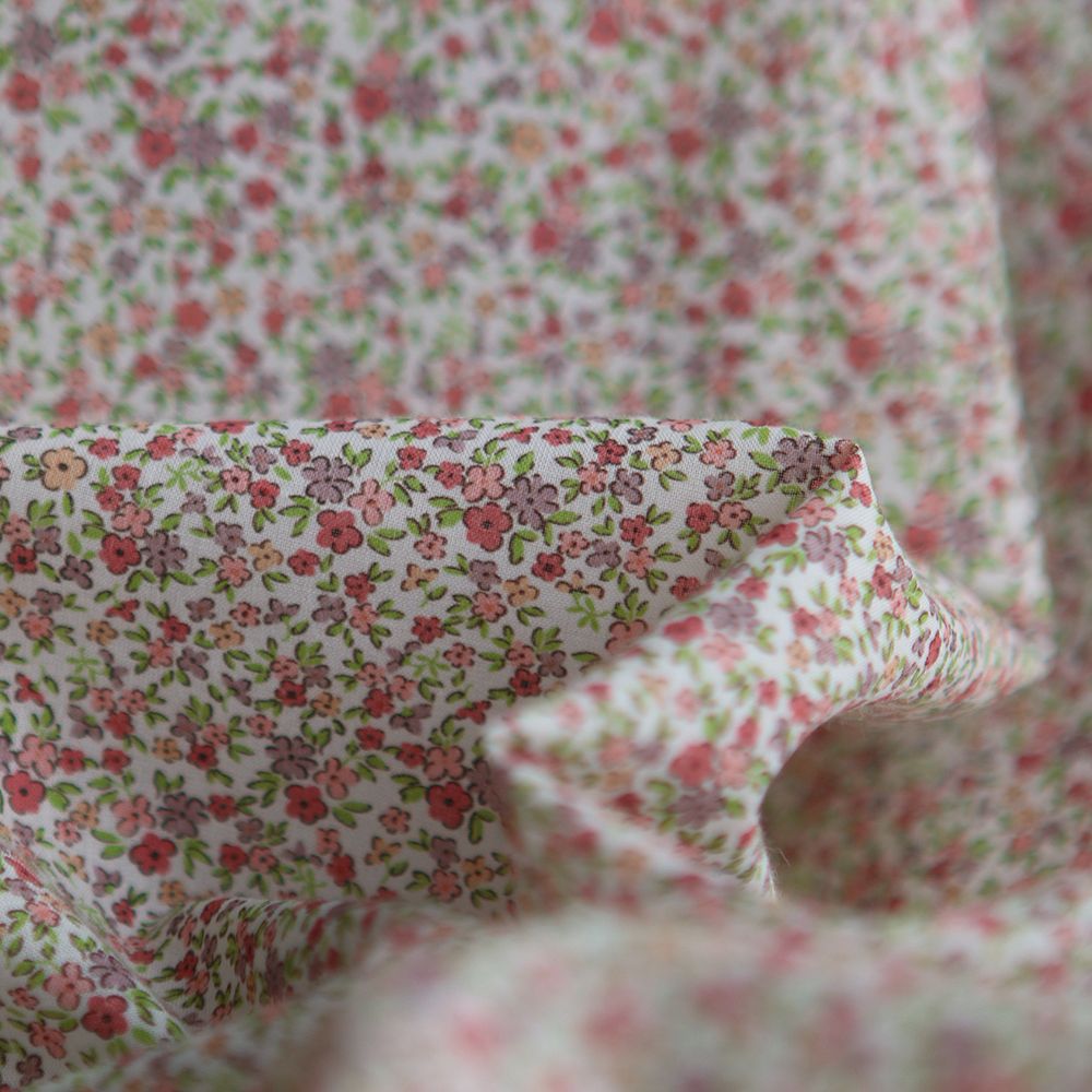 Lison - Batiste de coton SILKYNE à imprimé petit fleuri teintes roses