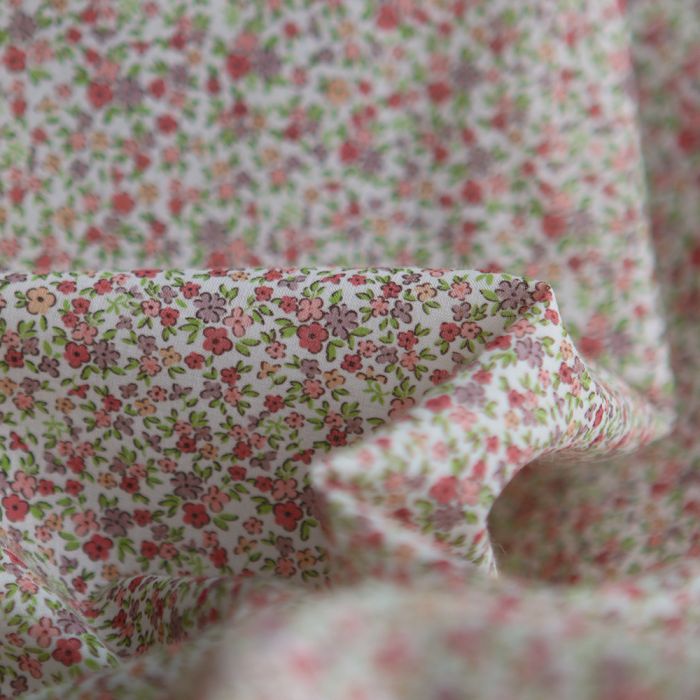Lison - Batiste de coton SILKYNE à imprimé petit fleuri teintes roses