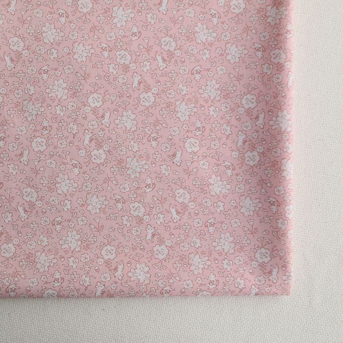 Gus - Batiste de coton Bio SILKYNE imprimé petit fleuri et souris subtiles ton sur ton rose poudré