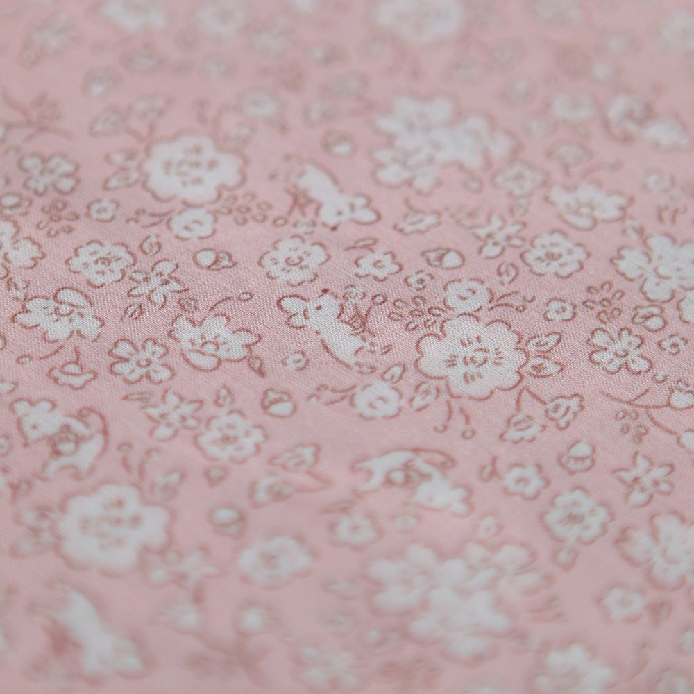 Gus - Batiste de coton Bio SILKYNE imprimé petit fleuri et souris subtiles ton sur ton rose poudré