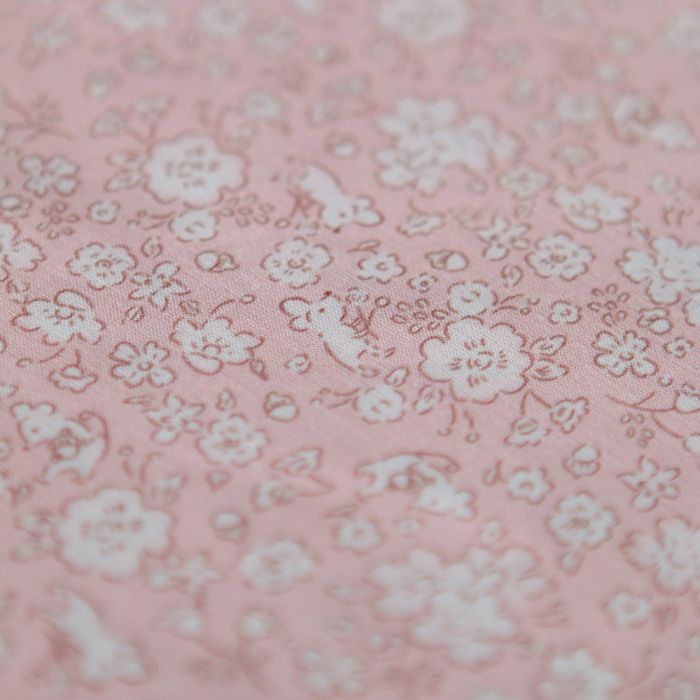 Gus - Batiste de coton Bio SILKYNE imprimé petit fleuri et souris subtiles ton sur ton rose poudré