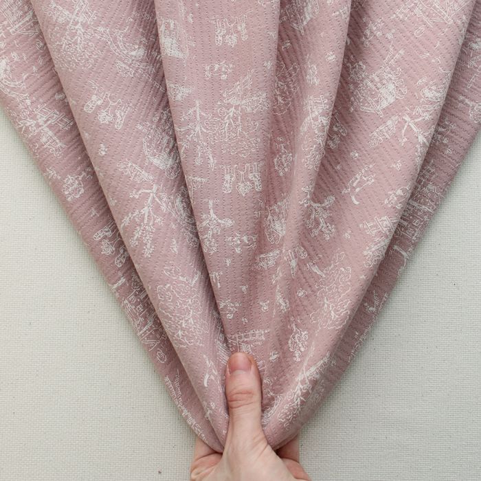 Edwina - Tissu coton piqué léger texturé toile de Jouy vieux rose