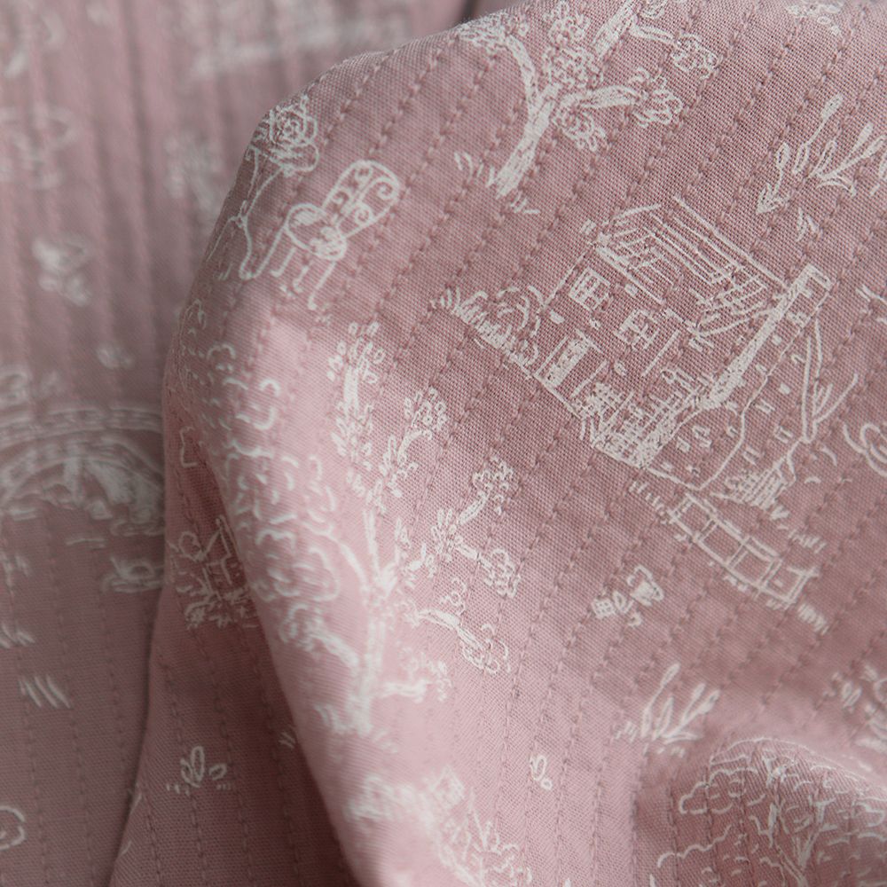 Edwina - Tissu coton piqué léger texturé toile de Jouy vieux rose