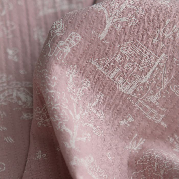 Edwina - Tissu coton piqué léger texturé toile de Jouy vieux rose