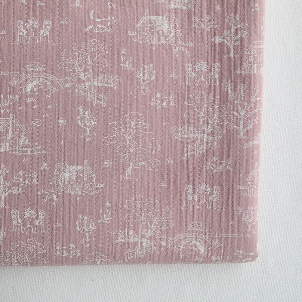 Tissu Edwina, coton piqué double face toile de Jouy vieux rose, coton bio texturé 2