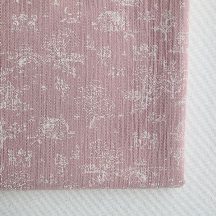 Edwina - Tissu coton piqué léger texturé toile de Jouy vieux rose