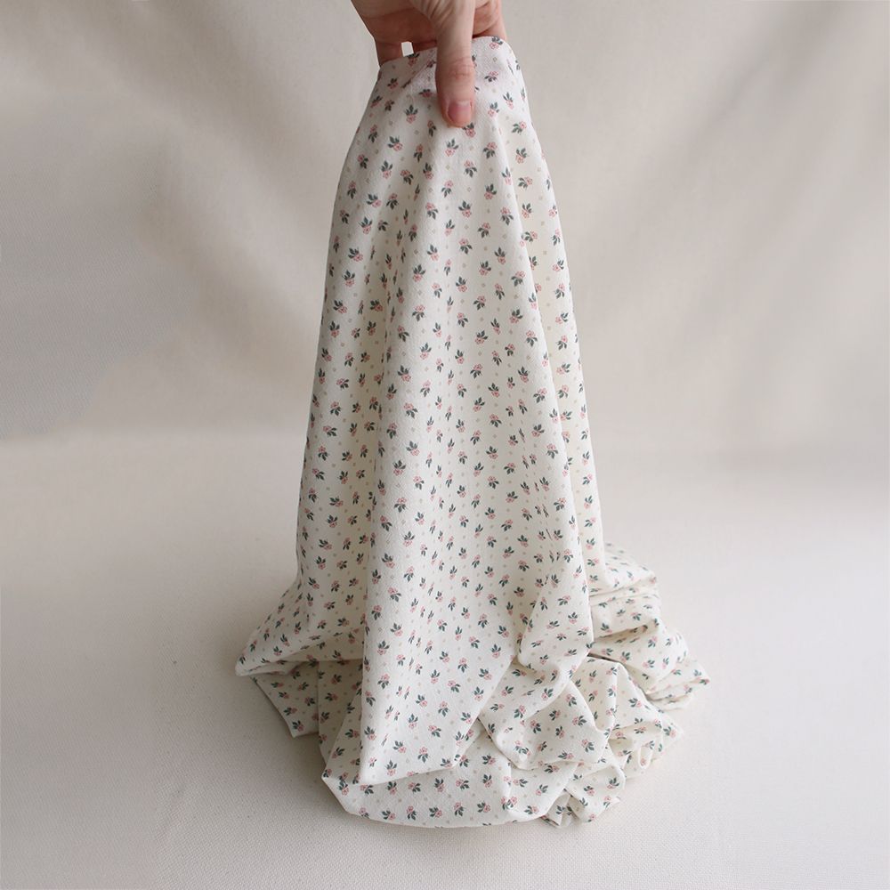 Jemima - Coton lavé bio blanc lait fleuri rose et vert