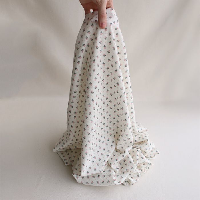 Jemima - Coton lavé bio blanc lait fleuri rose et vert