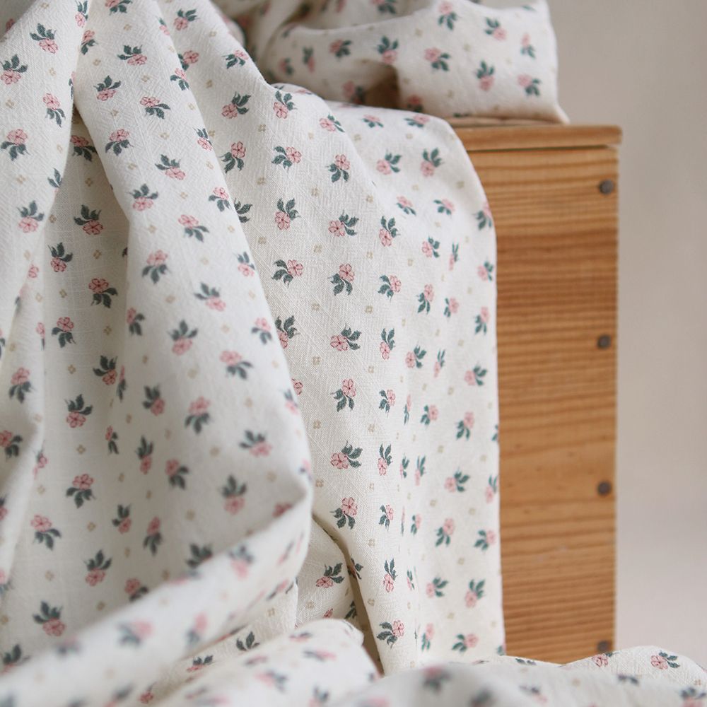 Jemima - Coton lavé bio blanc lait fleuri rose et vert
