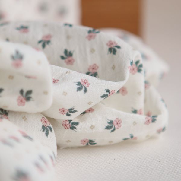 Jemima - Coton lavé bio blanc lait fleuri rose et vert 2