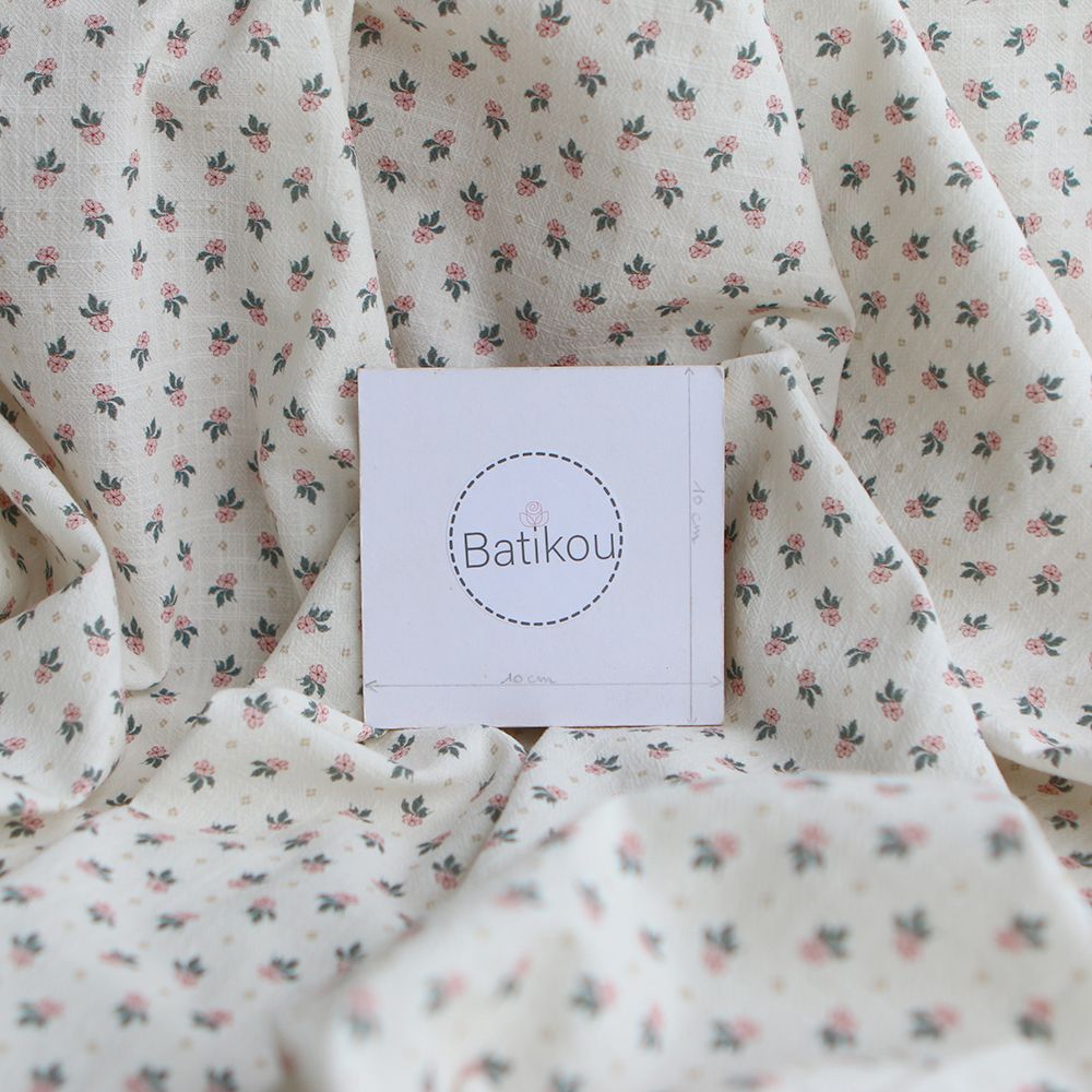 Jemima - Coton lavé bio blanc lait fleuri rose et vert