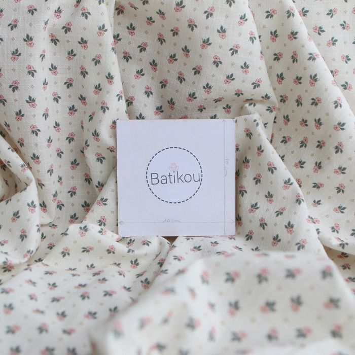 Jemima - Coton lavé bio blanc lait fleuri rose et vert