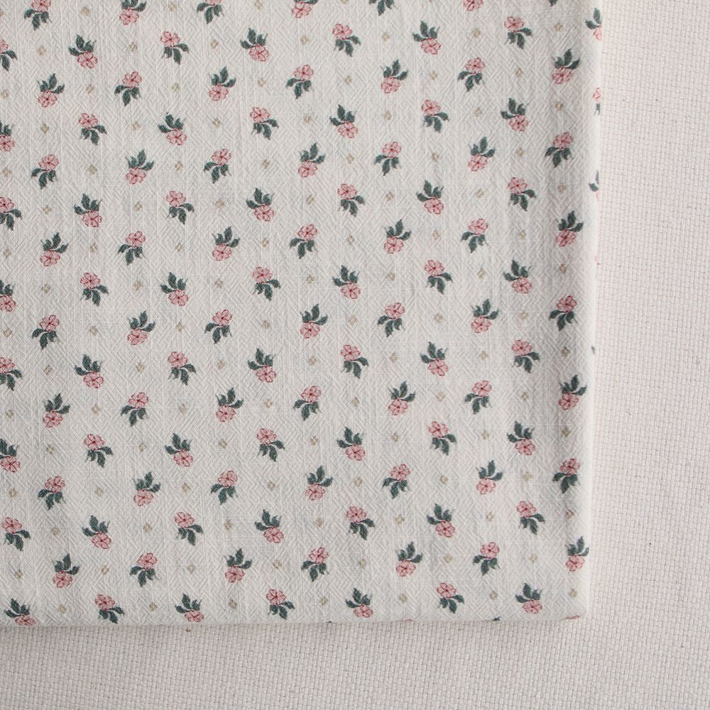 Jemima - Coton lavé bio blanc lait fleuri rose et vert