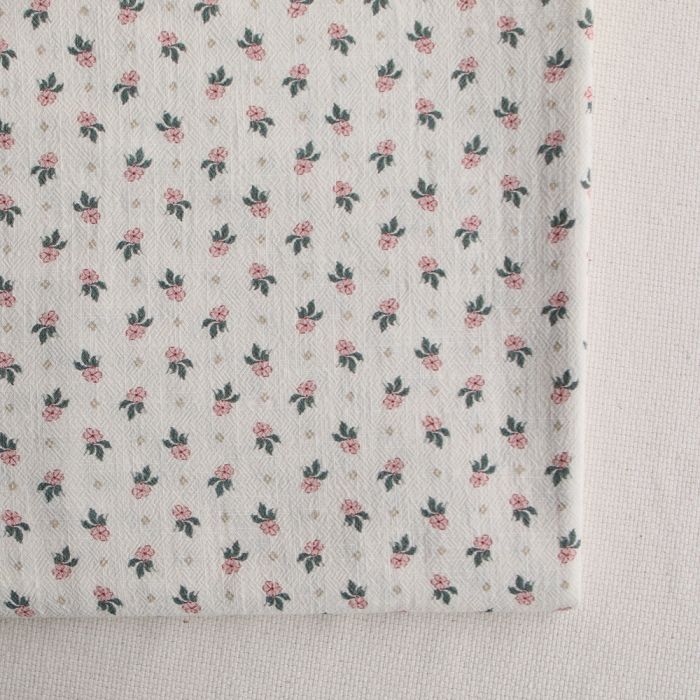 Jemima - Coton lavé bio blanc lait fleuri rose et vert