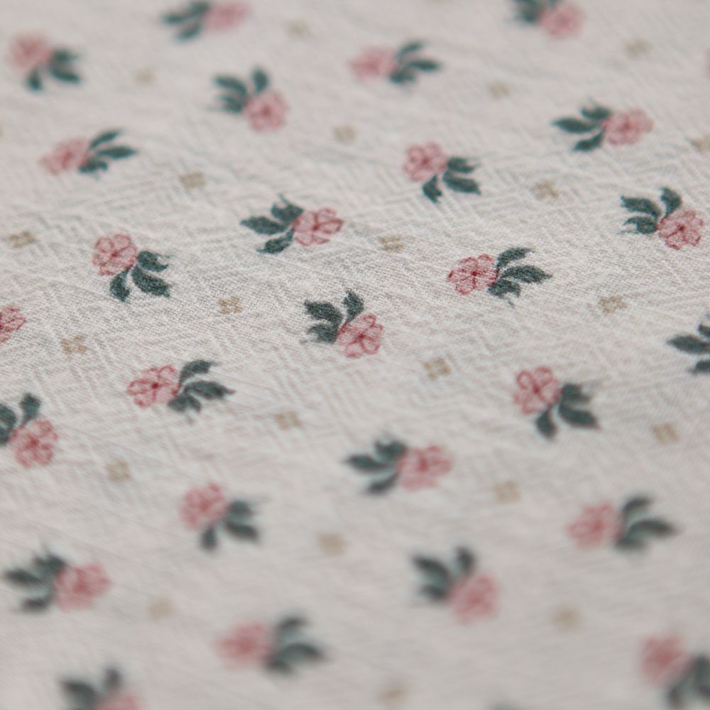 Jemima - Coton lavé bio blanc lait fleuri rose et vert