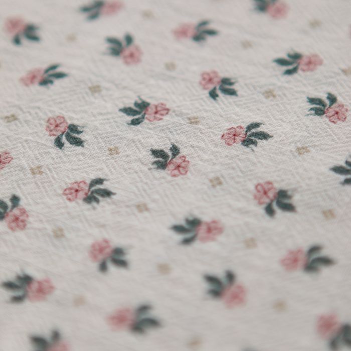 Jemima - Coton lavé bio blanc lait fleuri rose et vert