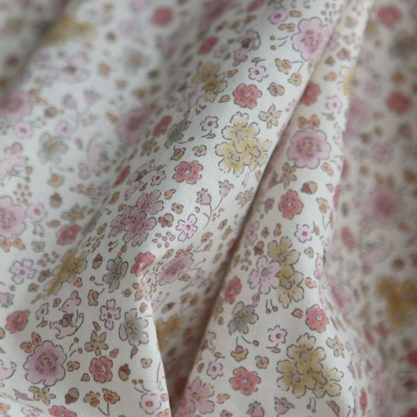 Gus - Batiste de coton Bio SILKYNE imprimé petit fleuri et souris subtiles rose poudré 2