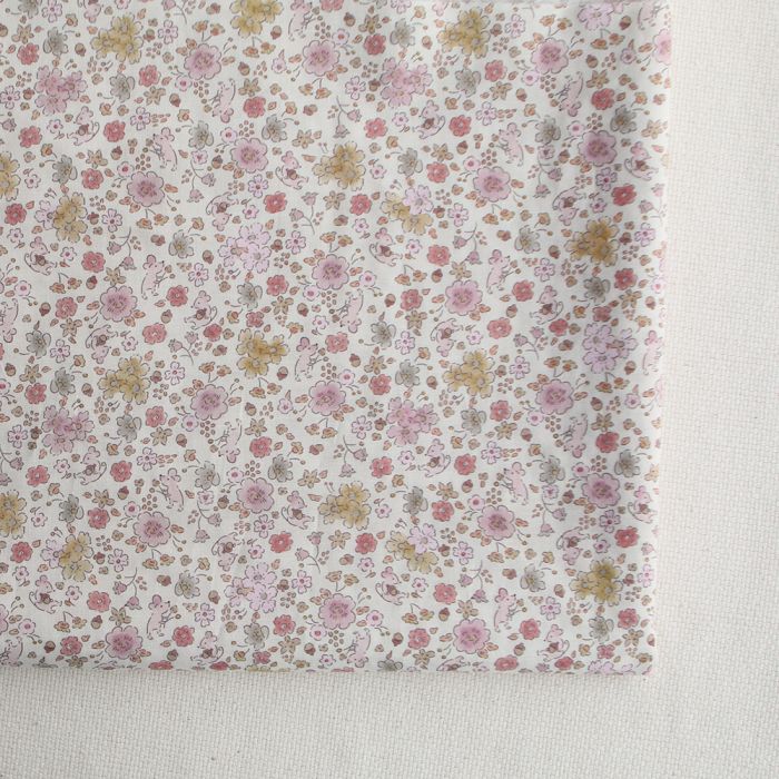 Gus - Batiste de coton Bio SILKYNE imprimé petit fleuri et souris subtiles rose poudré