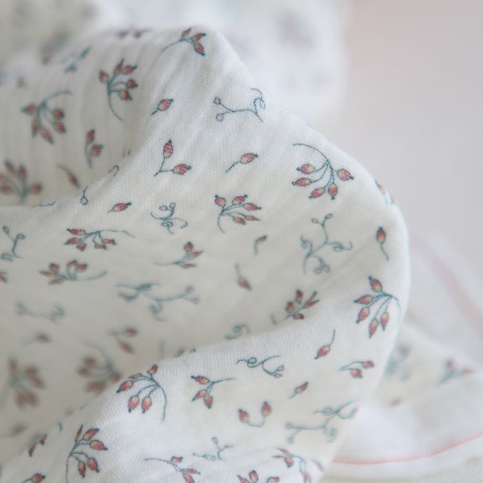 Morgan - Double gaze coton BIO petit imprimé fond blanc lait