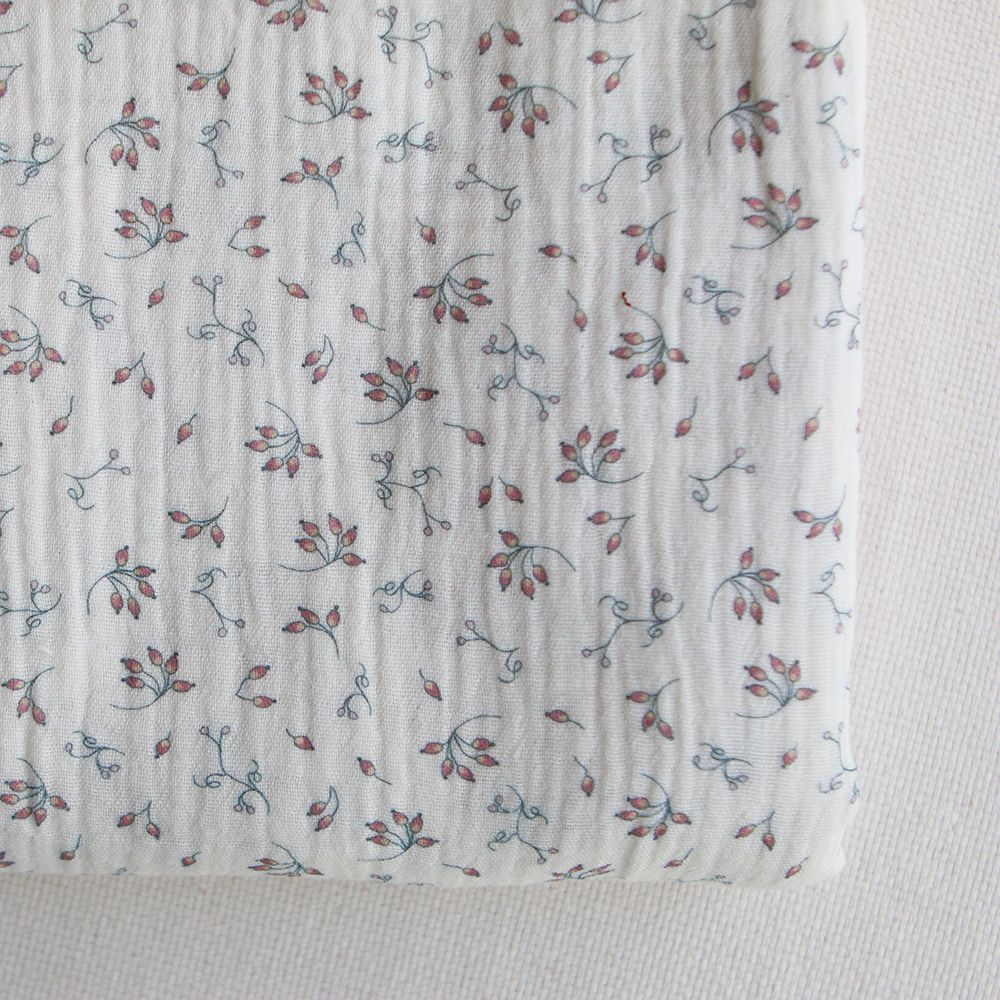 Morgan - Double gaze coton BIO petit imprimé fond blanc lait
