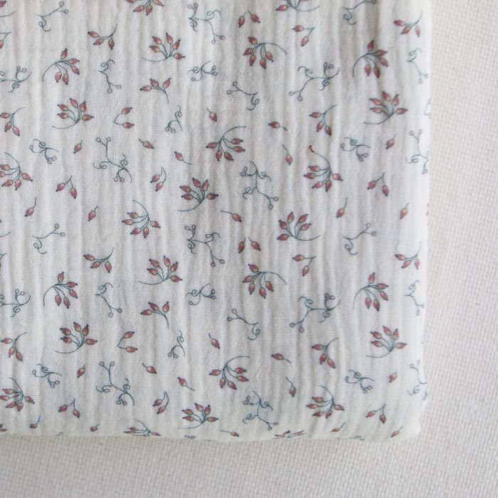 Morgan - Double gaze coton BIO petit imprimé fond blanc lait