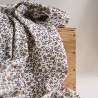 Fanny - Coton lavé bio écru lait fleuri rose, ocre et vert