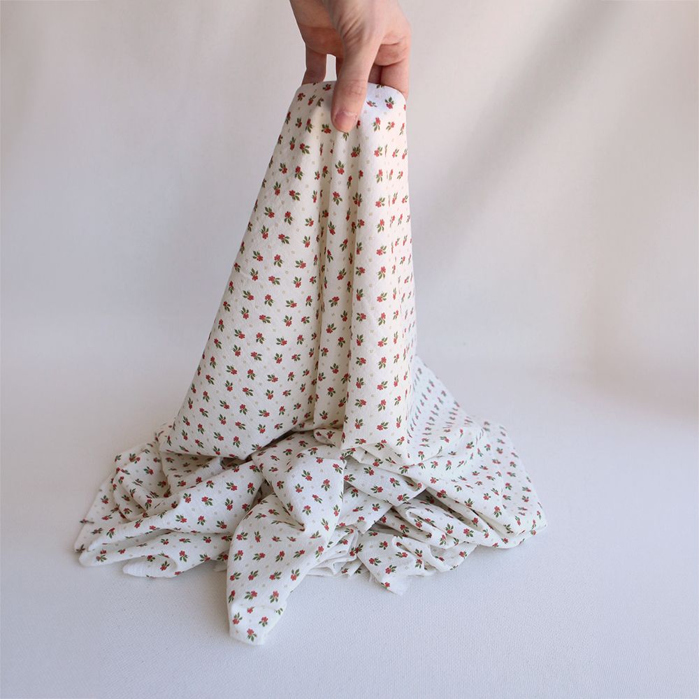 Jemima - Coton lavé bio blanc lait fleuri vert et rouge