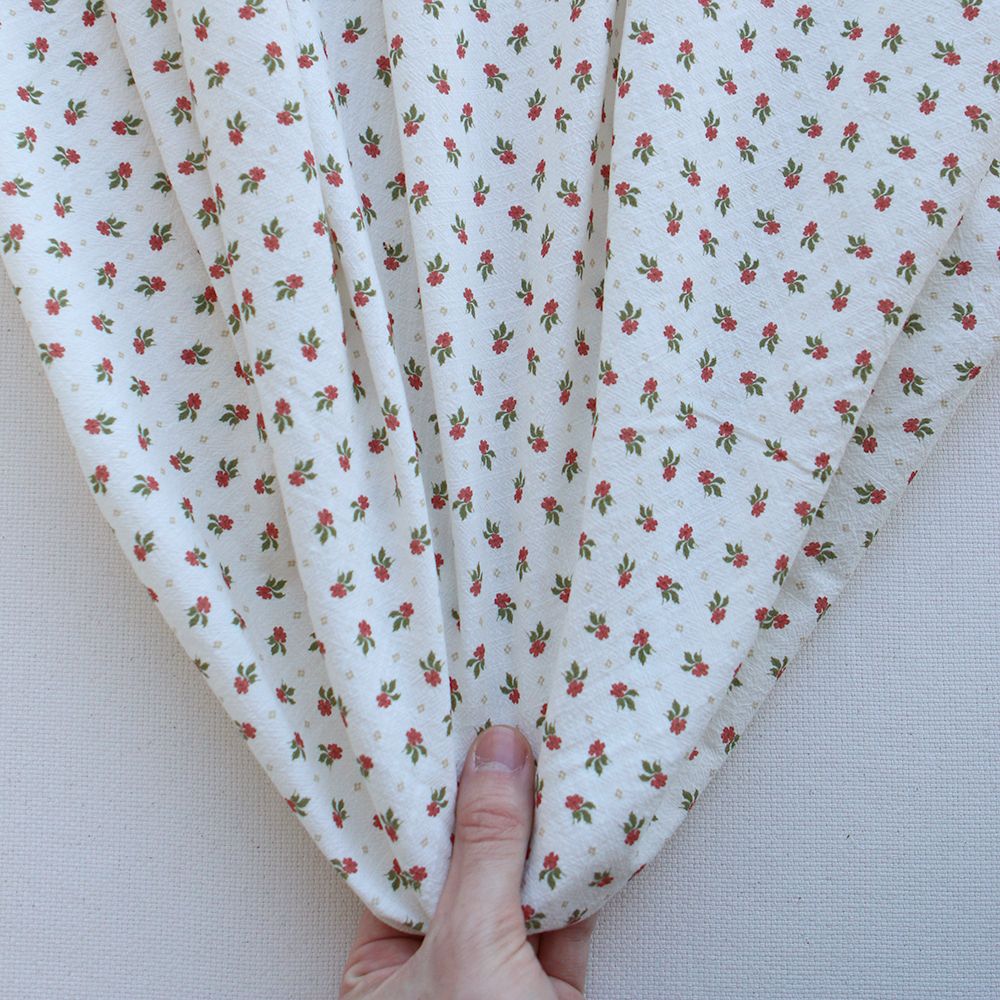 Jemima - Coton lavé bio blanc lait fleuri vert et rouge