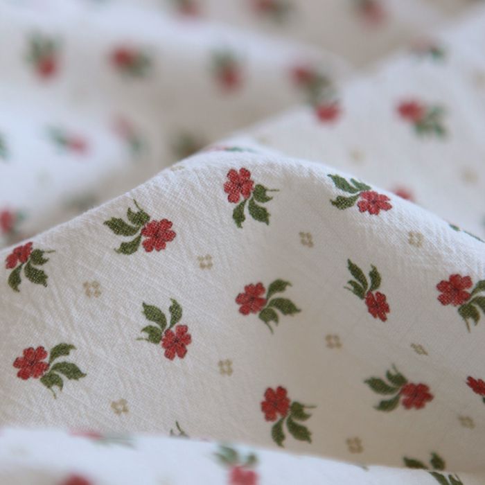 Jemima - Coton lavé bio blanc lait fleuri vert et rouge