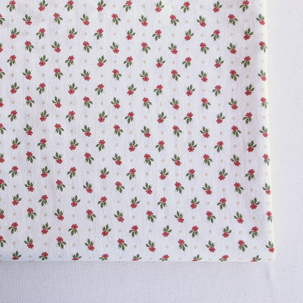 Jemima - Coton lavé bio blanc lait fleuri vert et rouge