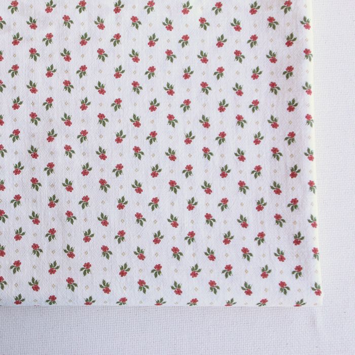 Jemima - Coton lavé bio blanc lait fleuri vert et rouge