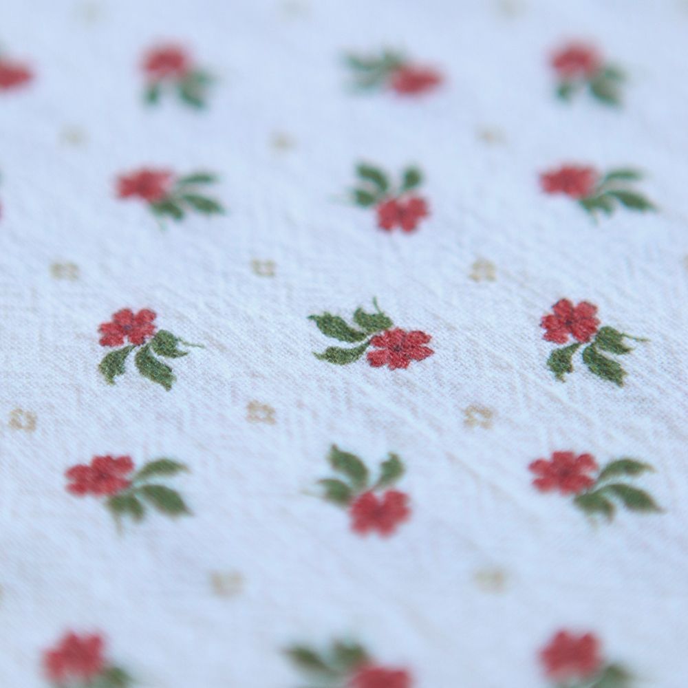 Jemima - Coton lavé bio blanc lait fleuri vert et rouge