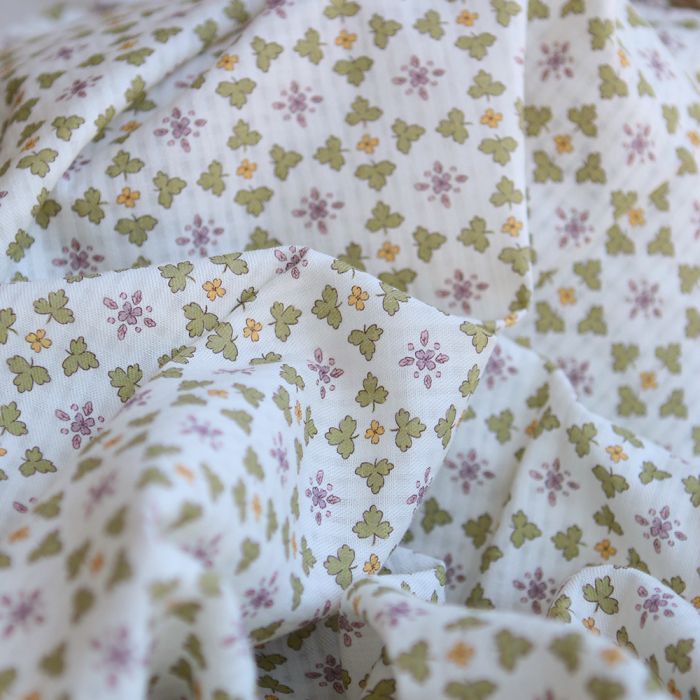 Michelle - Seersucker / Coton gaufré doux motif vert et jaune