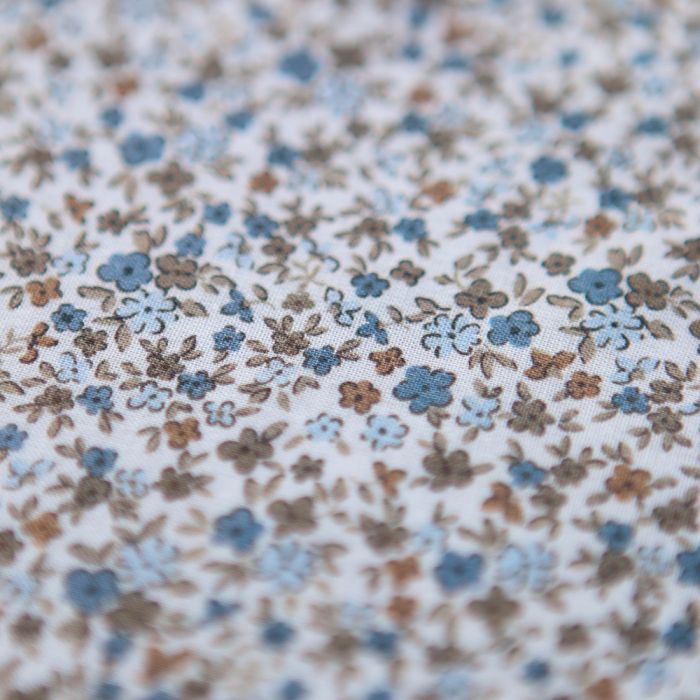 Lison - Batiste de coton SILKYNE à imprimé petit fleuri teintes bleu et marron