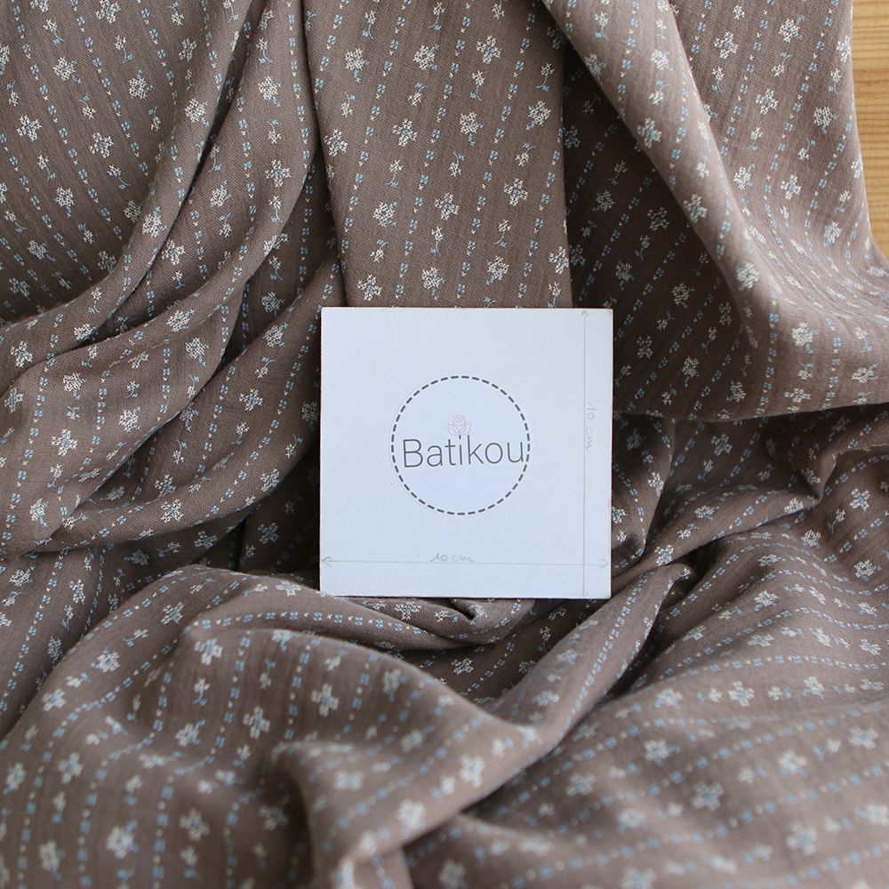 Selene - Double gaze coton BIO imprimé fond marron glacé