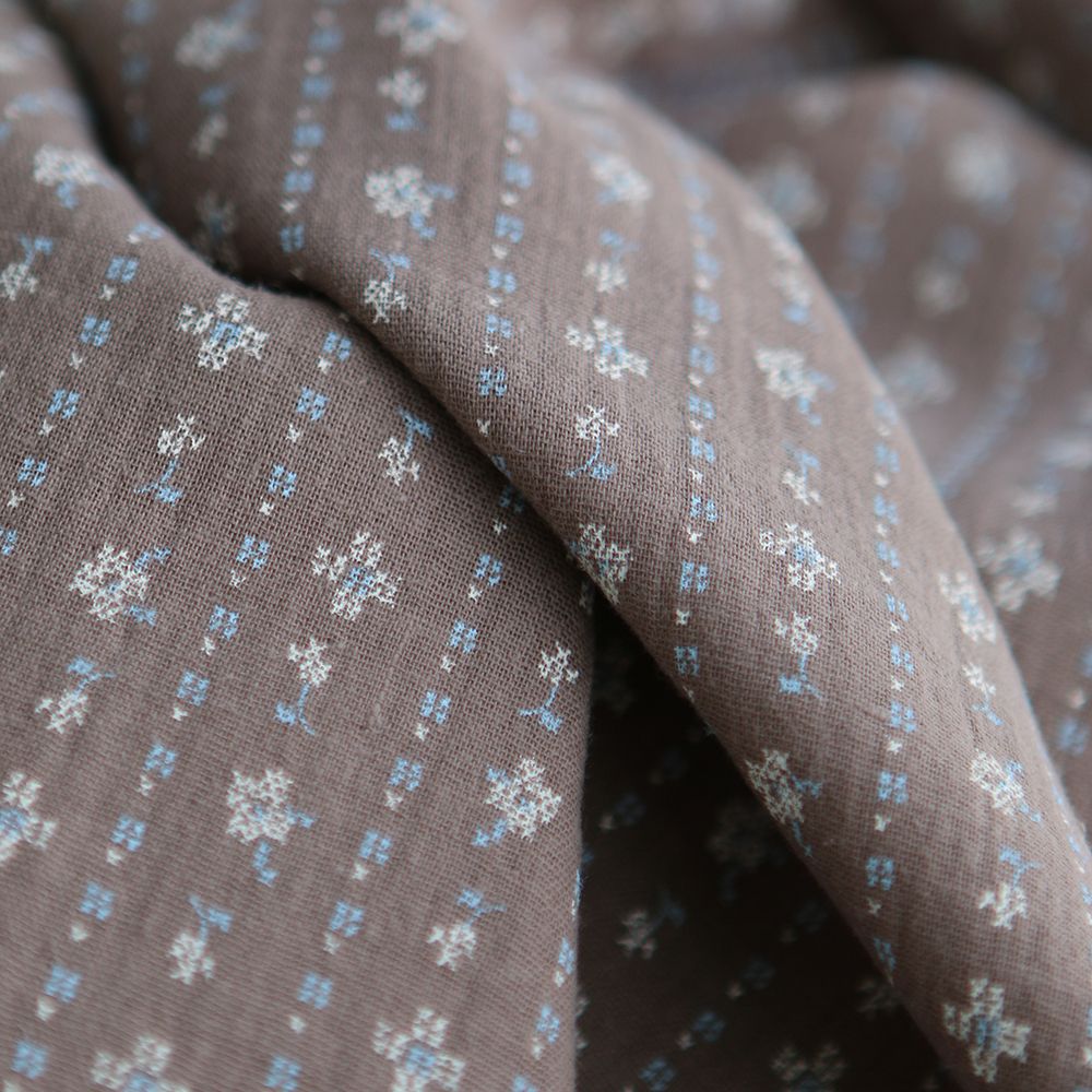 Selene - Double gaze coton BIO imprimé fond marron glacé