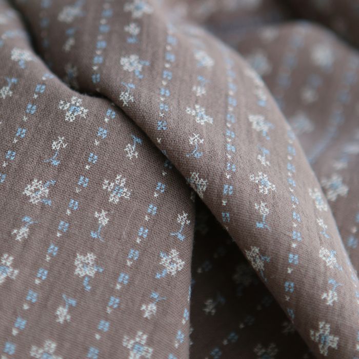 Selene - Double gaze coton BIO imprimé fond marron glacé