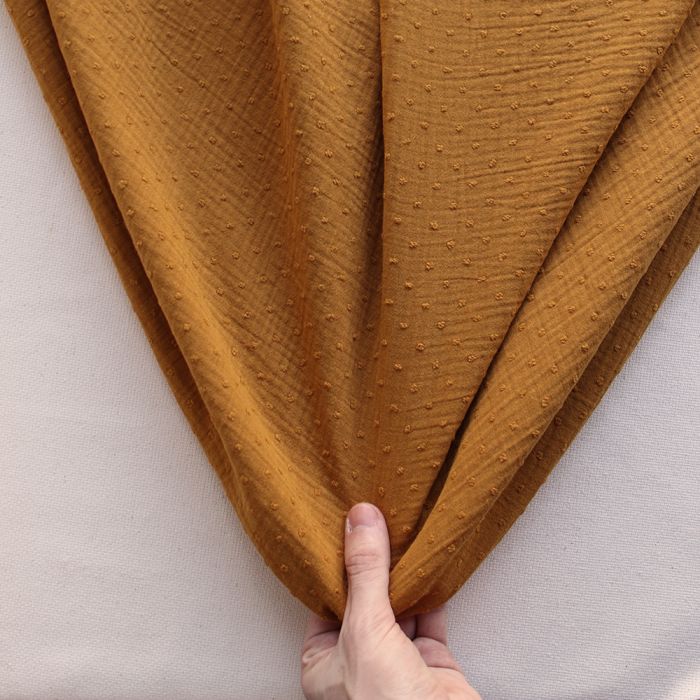 Double gaze de coton BIO plumetis Curry