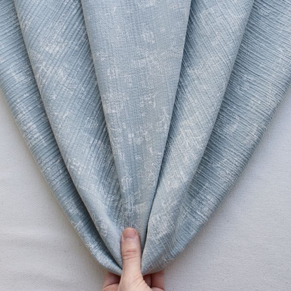 Tissu Edwina, coton piqué double face toile de Jouy bleu brume, coton bio texturé 2