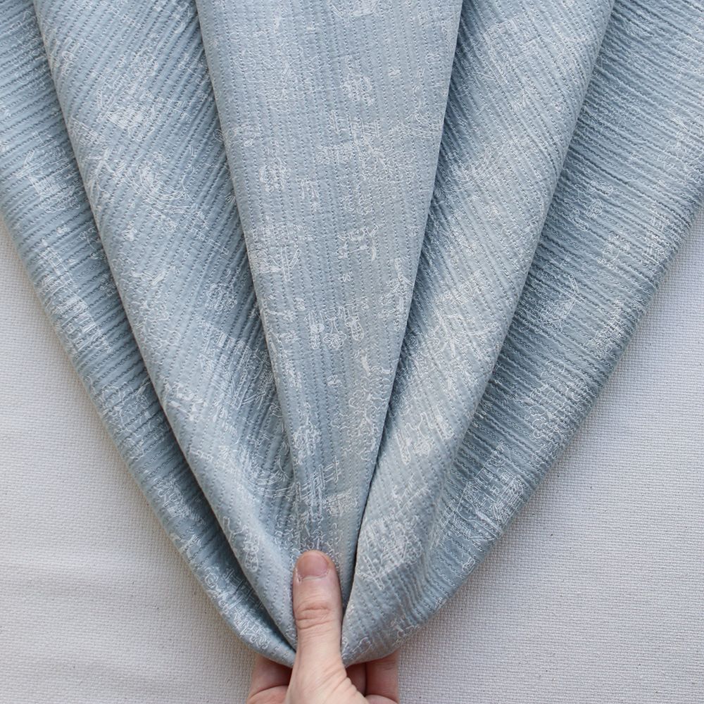 Edwina - Tissu coton piqué léger texturé toile de Jouy bleu brume