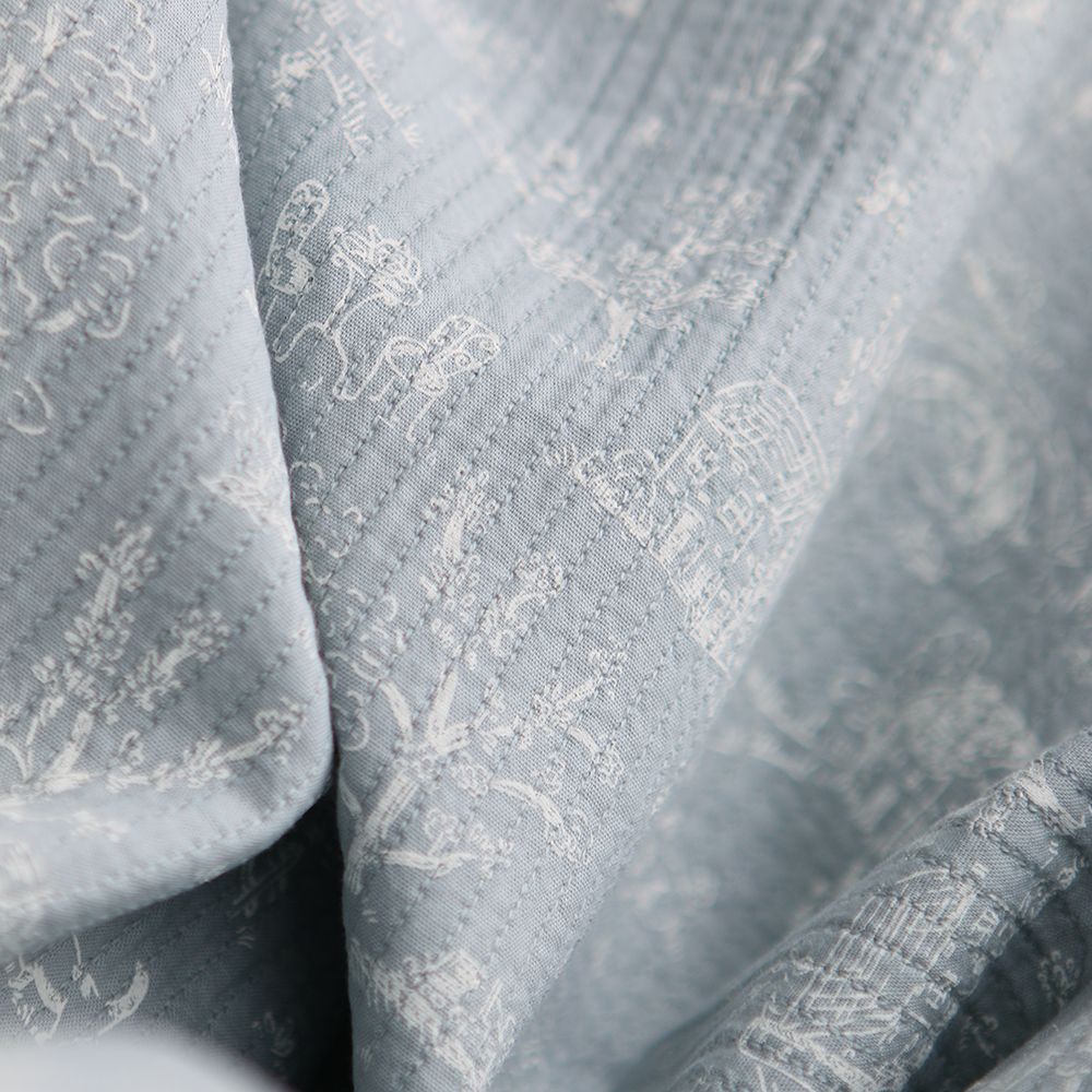 Edwina - Tissu coton piqué léger texturé toile de Jouy bleu brume