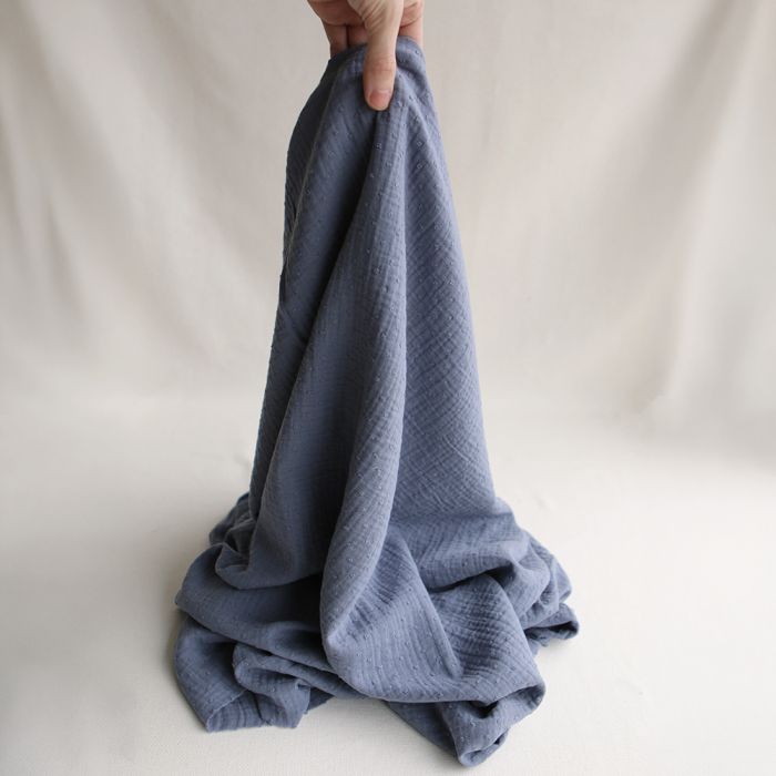 Double gaze de coton BIO plumetis Bleu jean