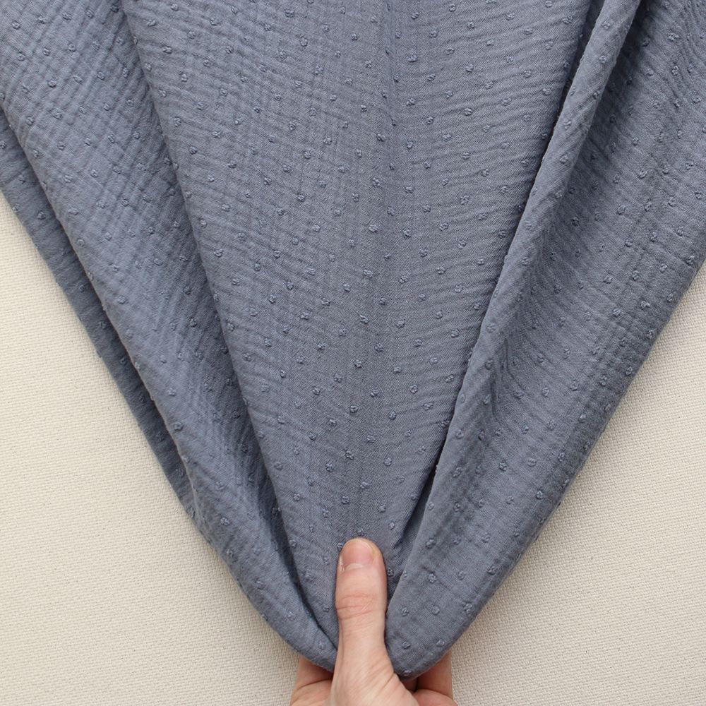 Double gaze de coton BIO plumetis Bleu jean