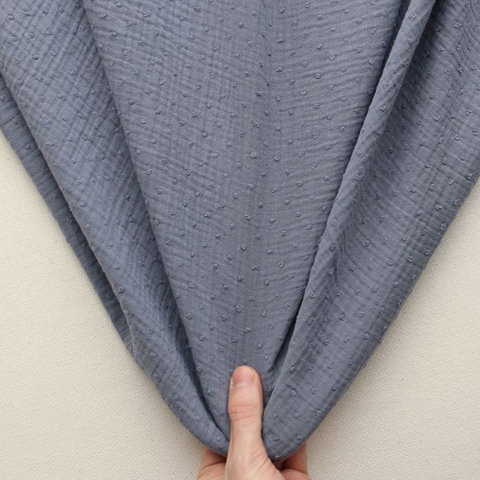 Double gaze de coton BIO plumetis Bleu jean