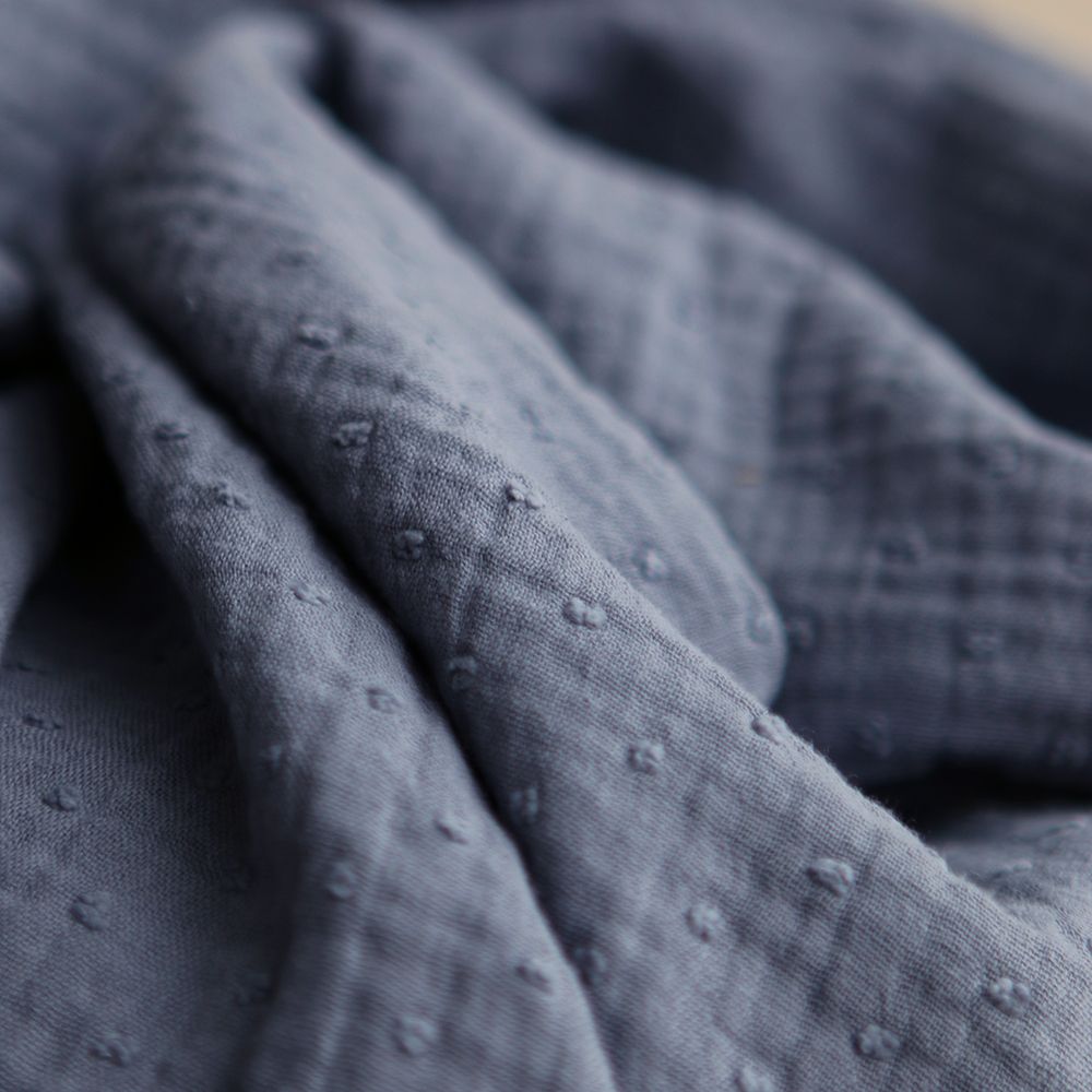 Double gaze de coton BIO plumetis Bleu jean