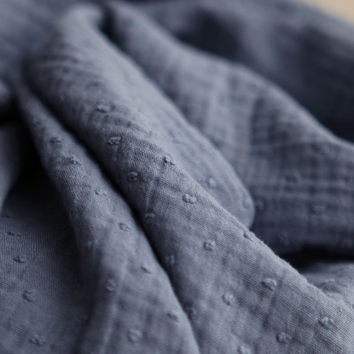 Double gaze de coton BIO plumetis Bleu jean