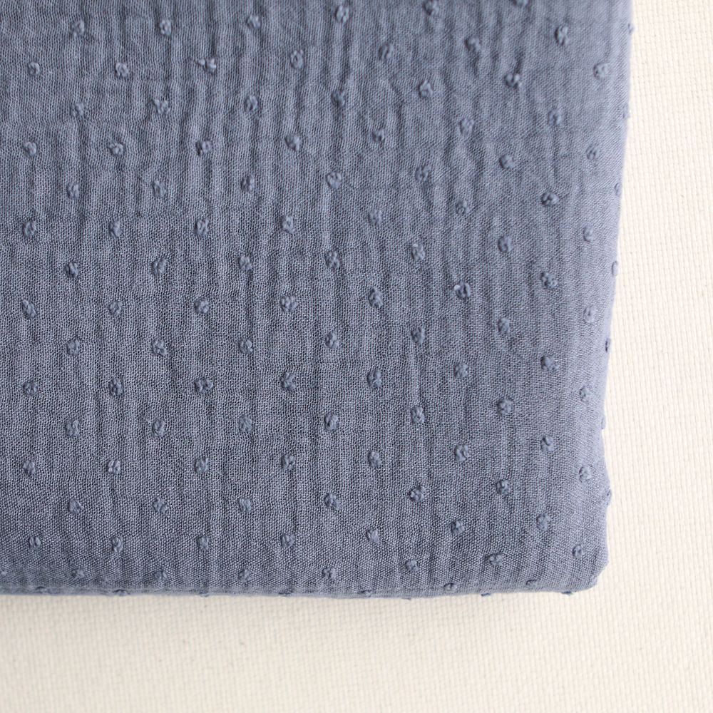 Double gaze de coton BIO plumetis Bleu jean