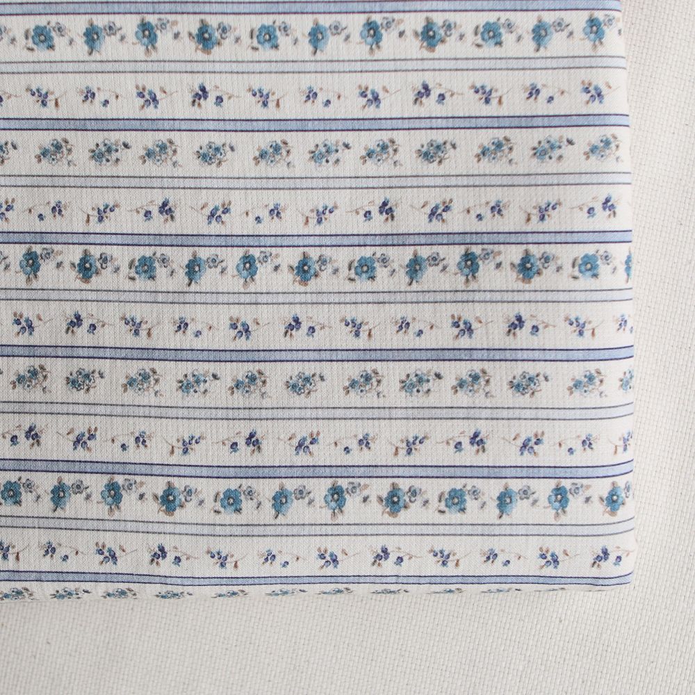 Paloma - Petit piqué coton gratté BIO rayures et fleuri bleu