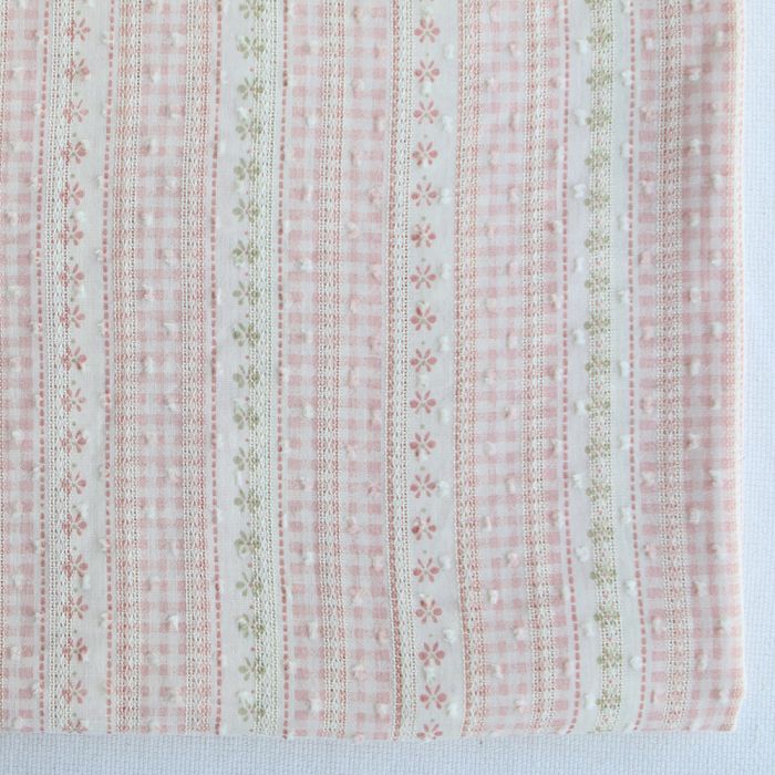 Jane - Tissu coton plumetis vichy écru et rose poudré