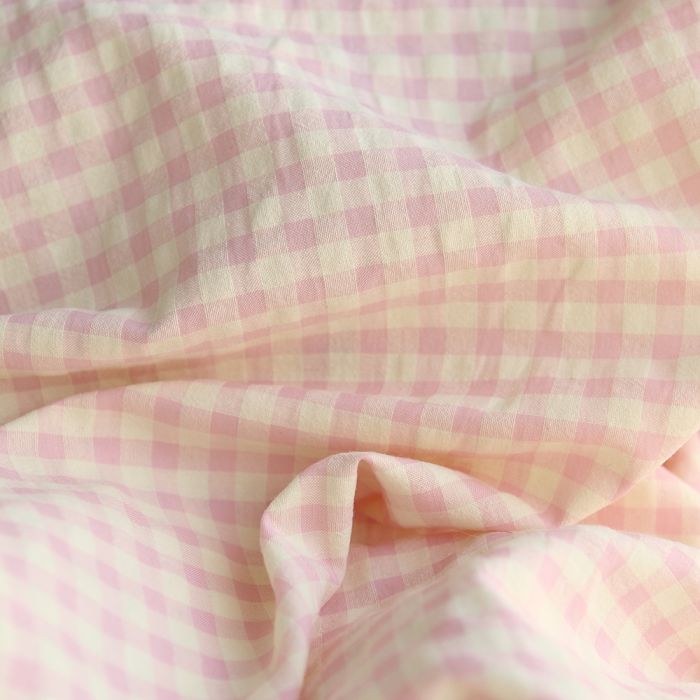 Seersucker / Coton gaufré vichy 6mm fraise vanille